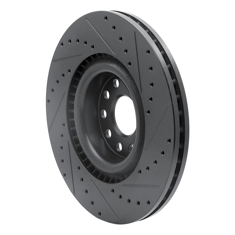 Audi S3 Brake Rotor (1) - Front Left - R1 Concepts - Drilled & Slotted - Black - `06-`13